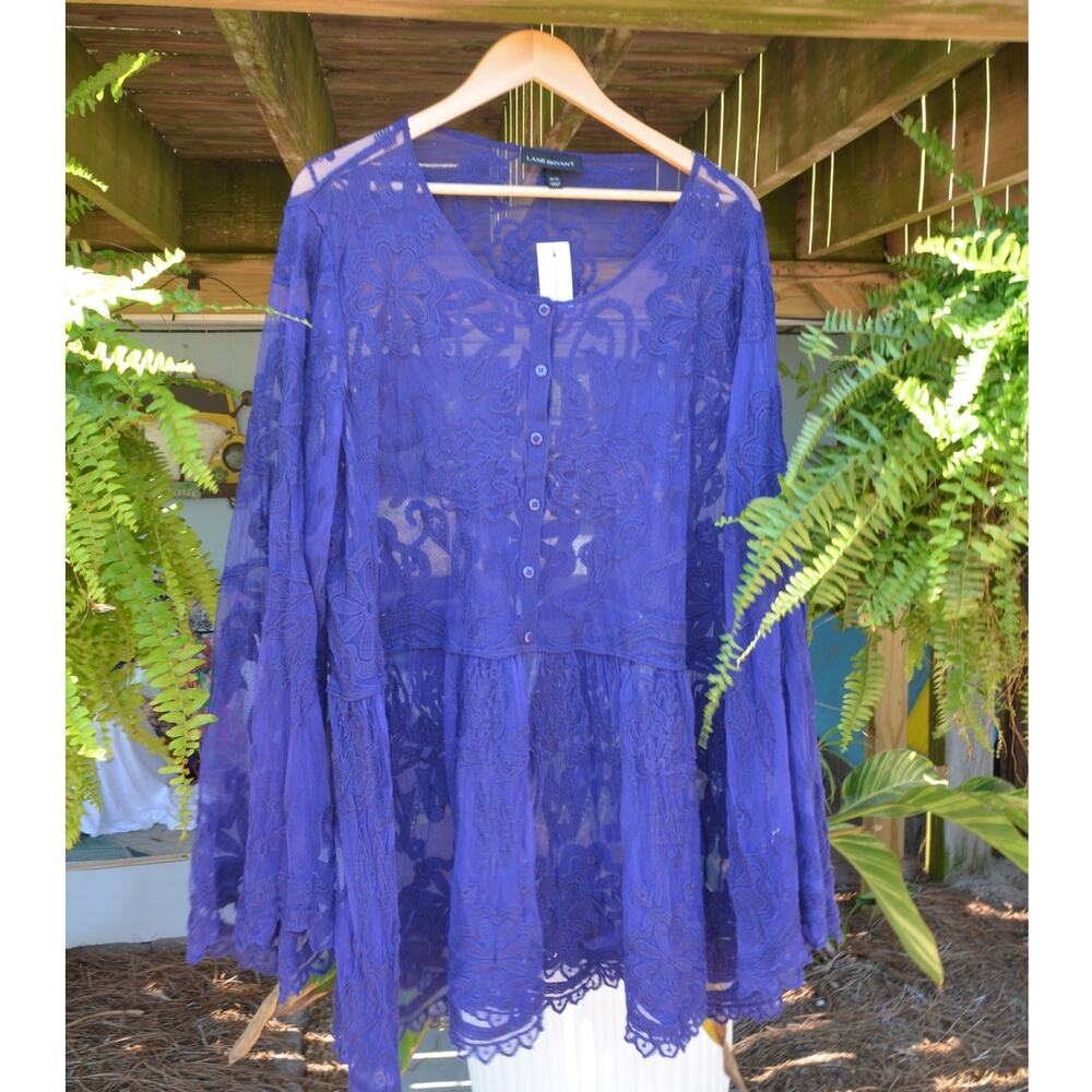 NWT Lane Bryant Lace Mesh Bell Sleeve Top Blouse Cover 4X 26 28 Fairy Whimsigoth